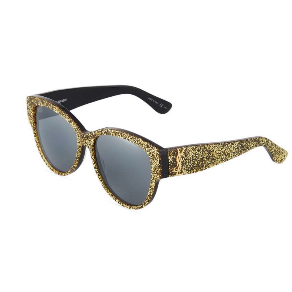 YSL Saint Laurent Glittery Acetate Logo Sunglasses